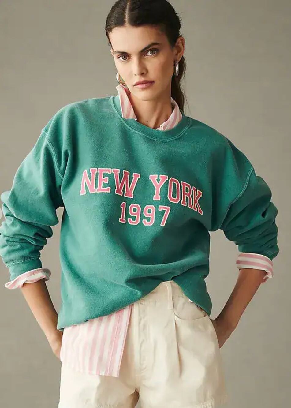 Anthropologie Green The Roam City Sweatshirt NYC Small